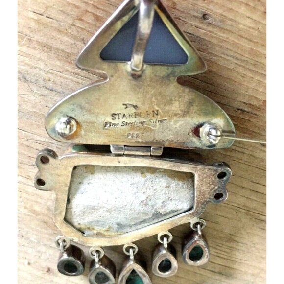 Starborn Sterling Pin Pendant Turquoise Blue Topaz Lizard Pottery - Picture 4 of 4